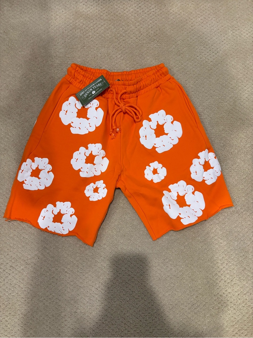 Bape Orange Shorts with White Cloud Print